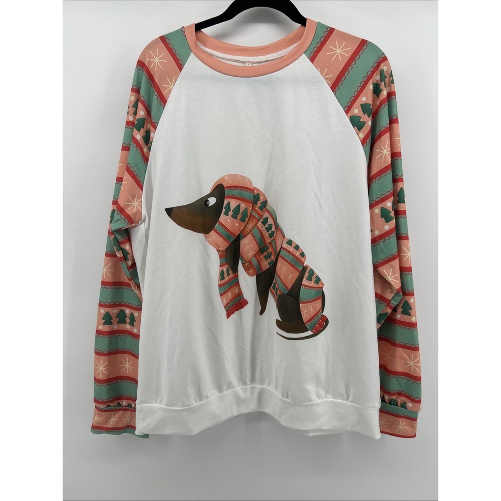 NWOT Christmas Dachshund Sweatshirt L Holiday Wiener Dog Pullover Cozy Novelty